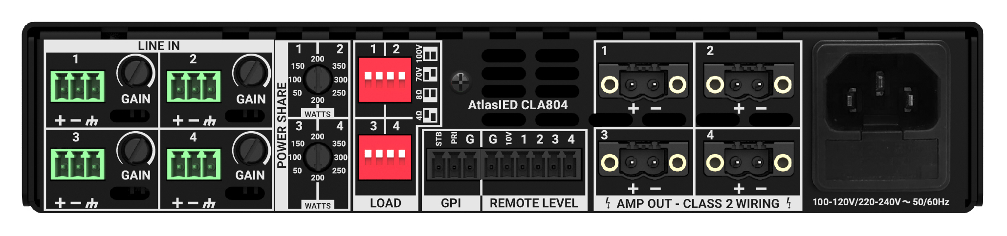 AtlasIED CLA804 Rear Panel PowerZone Connect amplifier 